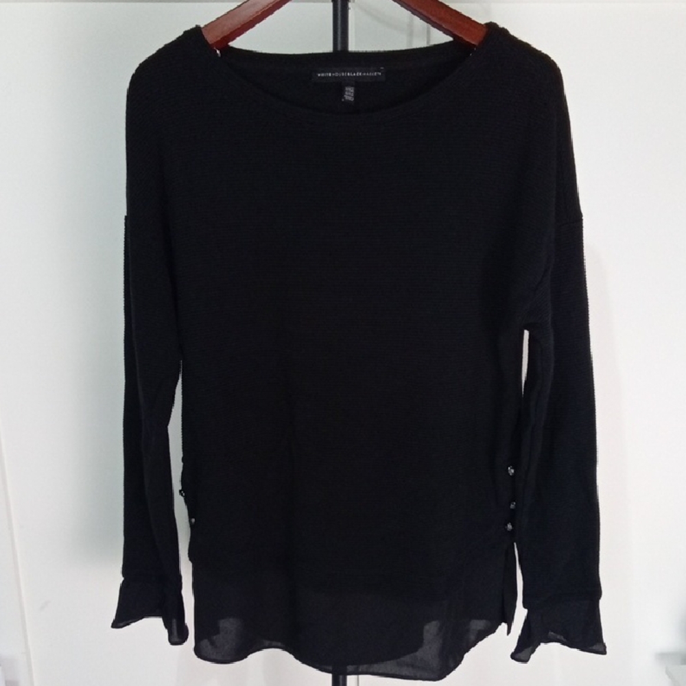 White House Black Market Black Long Sleeve Blouse Size L